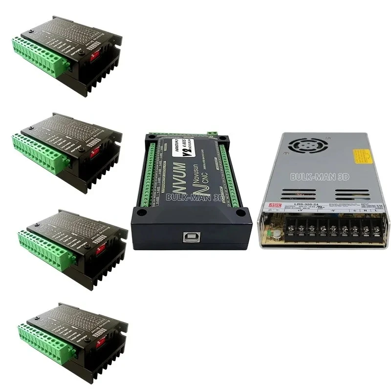 

NVUM Mach3 Based 3/4 Axis USB Novusun CNC Controller Bundle with TB6600 Stepper Driver Mean Well Power Supply 24V 350W