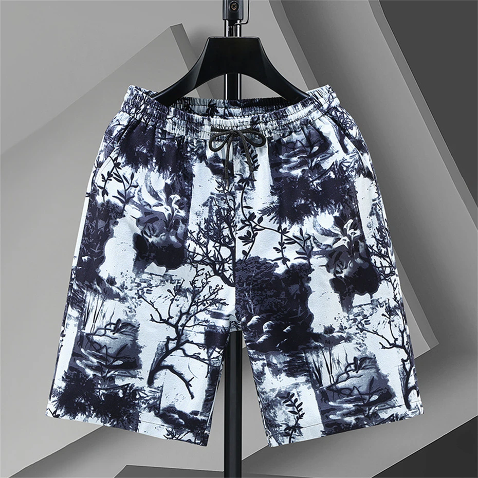 Beach Shorts Men Plus Size Hawaiian Shorts Summer Hip Hop Streetwear Print Shorts Elastic Waist Short Pants Male