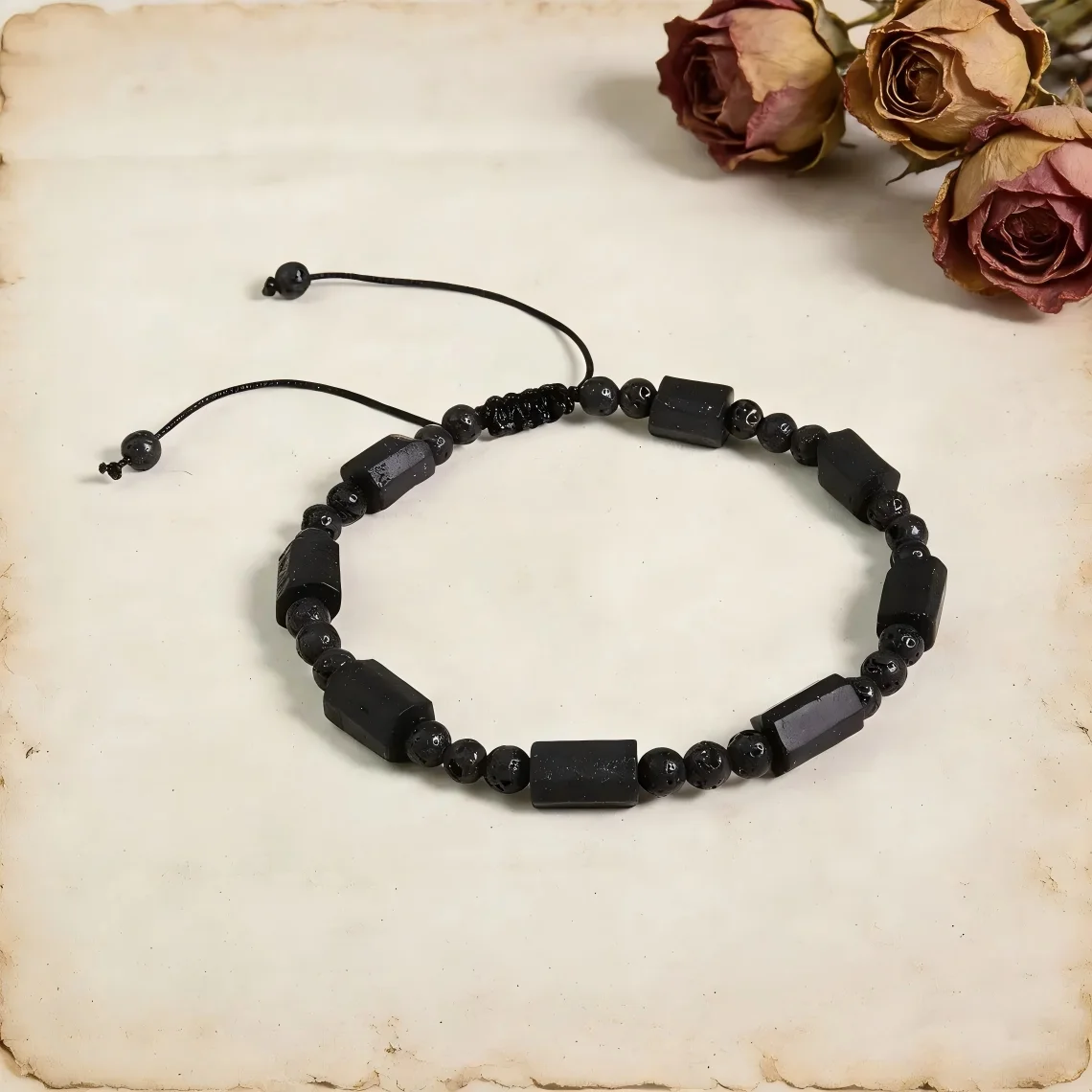 Schwarzes Turmalin-Armband Naturstein-Schmuck Personalisierte Armreifen Paar-Armbänder Herren-Armbänder Damen-Handaccessoires – Detail 4