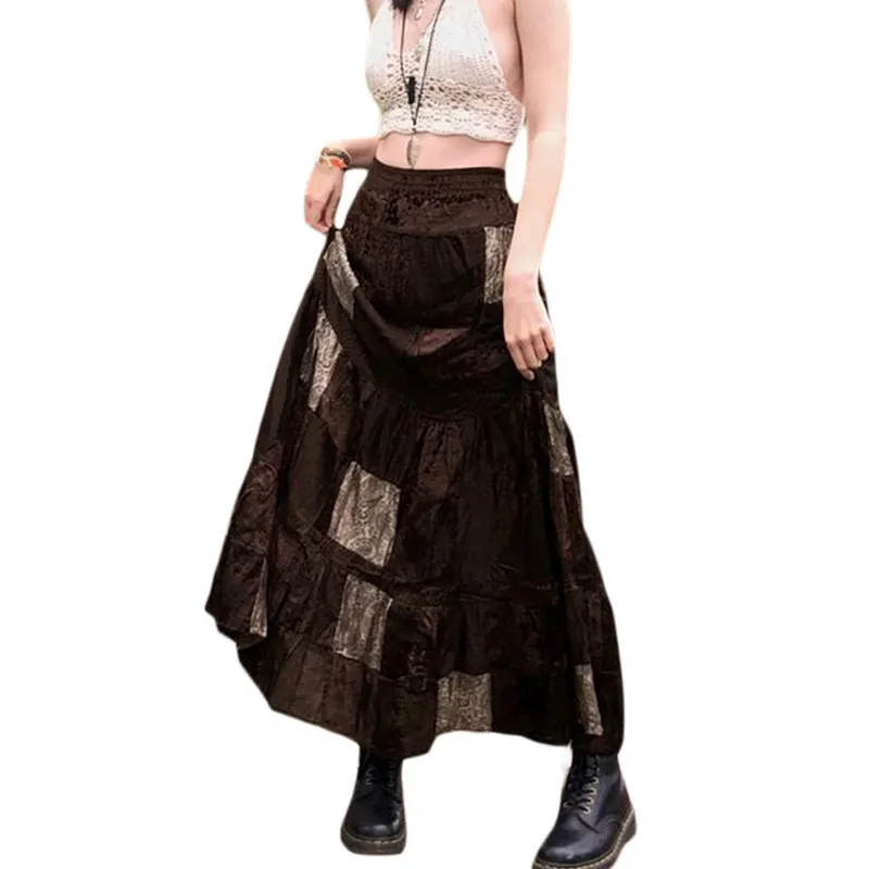 

Women Long Patchwork Skirt, Adults Vintage y2k Elegant Flower Print Pleated Skirt Woman Fashion 2022