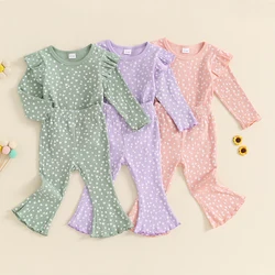 2024-05-24 Lioraitiin 1-5Y Baby Girl 2Pcs Fall Outfits Ruffle Long Sleeve Lettuce Trim Tops + Flare Pants Set Toddler Clothes