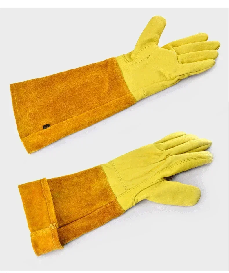 Long Cowhide Leather Gardening Gloves Puncture Resistant Breathable Leather Gloves Rose Pruning Pattern Gloves Safety Supplies