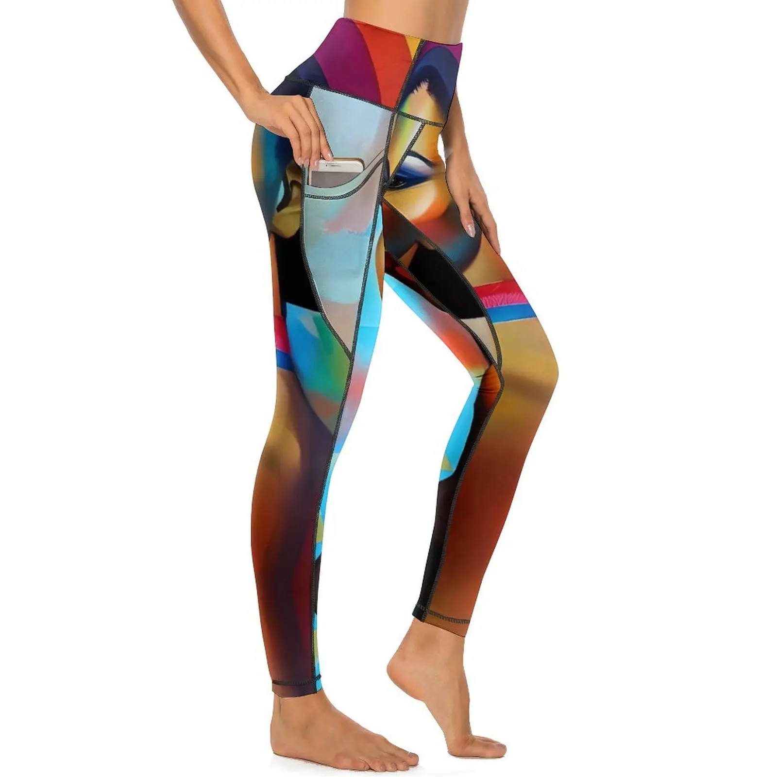 Lady Face Board Print Leggings Sexy Abstract Art Push Up Yoga Pants Vintage Quick-Dry Leggins Women Custom Fitness Sports Tights