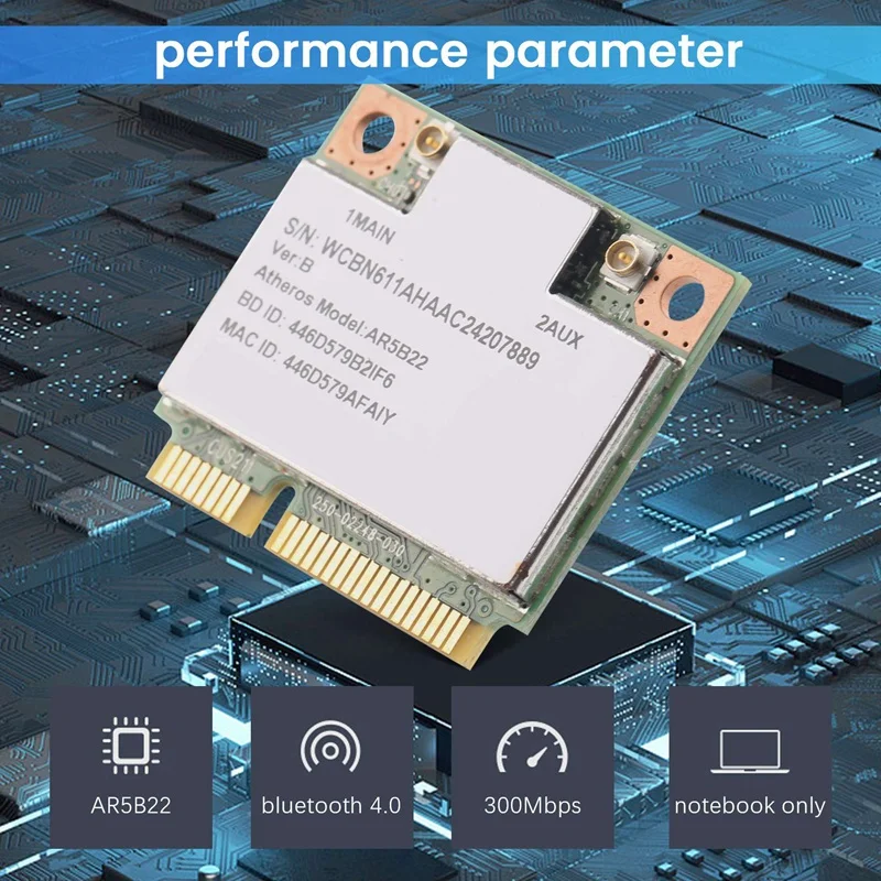 RISE-AR9462-tarjeta inalámbrica media Pcie AR5B22 WB222, 300Mbps, Bluetooth 4,0, Wifi, WLAN