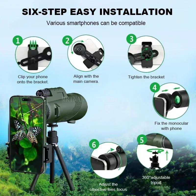 80X100 HD Monokular Teleskop 8000M Long Range Zoom Bak4 Prisma Teleskop mit Stativ Telefon Clip für Jagd Outdoor Camping