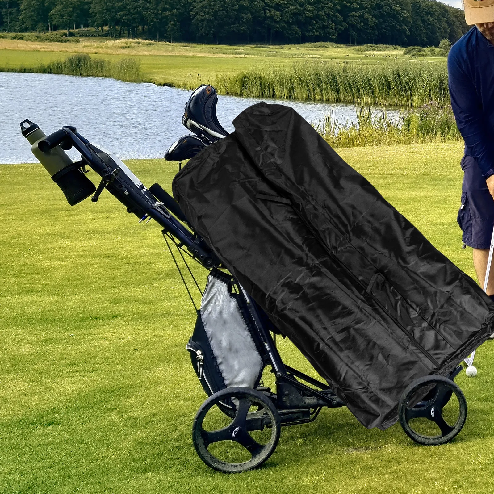 

Oxford Cloth Golfs Bag Rain Cover Waterproof Protector Lightweight Portable Cart Cover Zipper Hook Loop Design