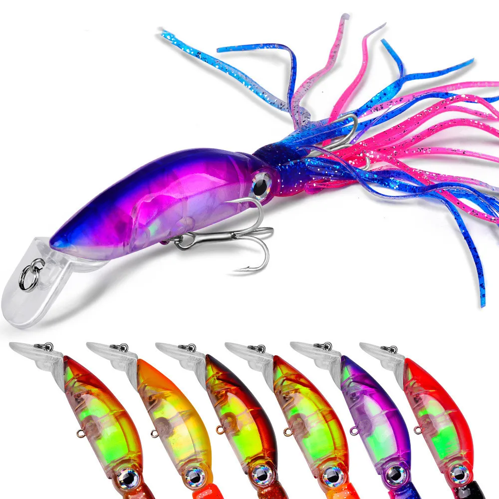 Señuelo de pesca duro de calamar, 1 unidad, 12cm, 19g, ojos 3D, cebo de pulpo Artificial, Swimbait, Manivela para pesca en el mar, aparejos Wobbler de tiro largo