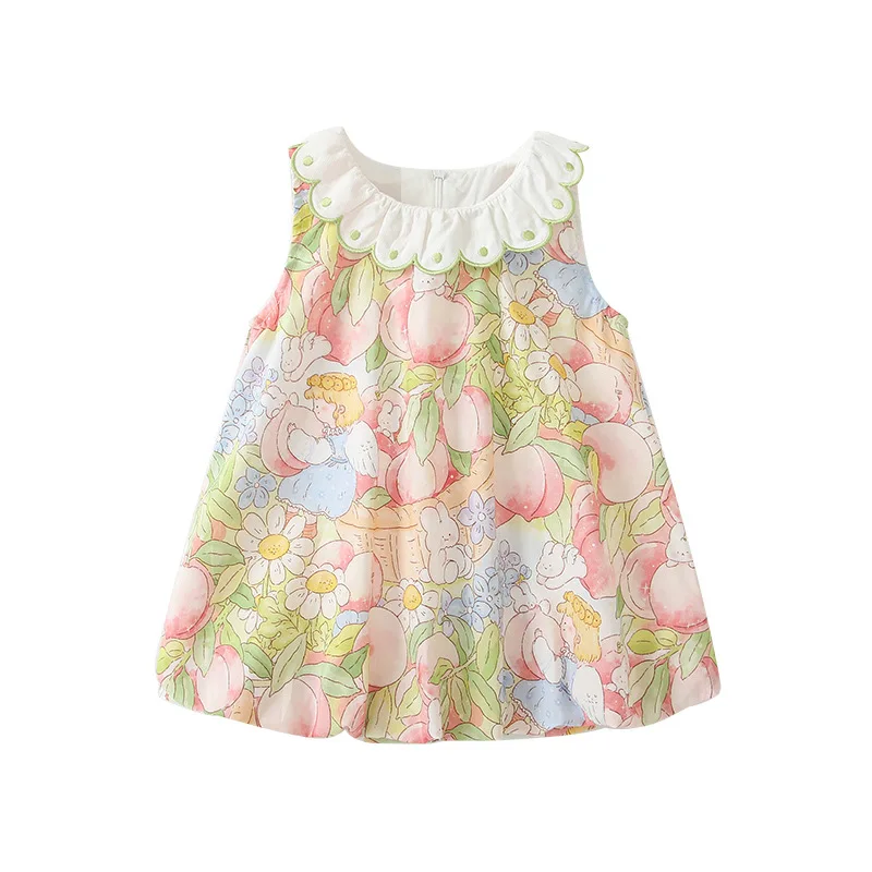 

Summer Baby Girls Sleeveless Tulip Bunny Dress Lace Collar Lightweight Breathable Skin Friendly Cute Princess Outfit Clothes