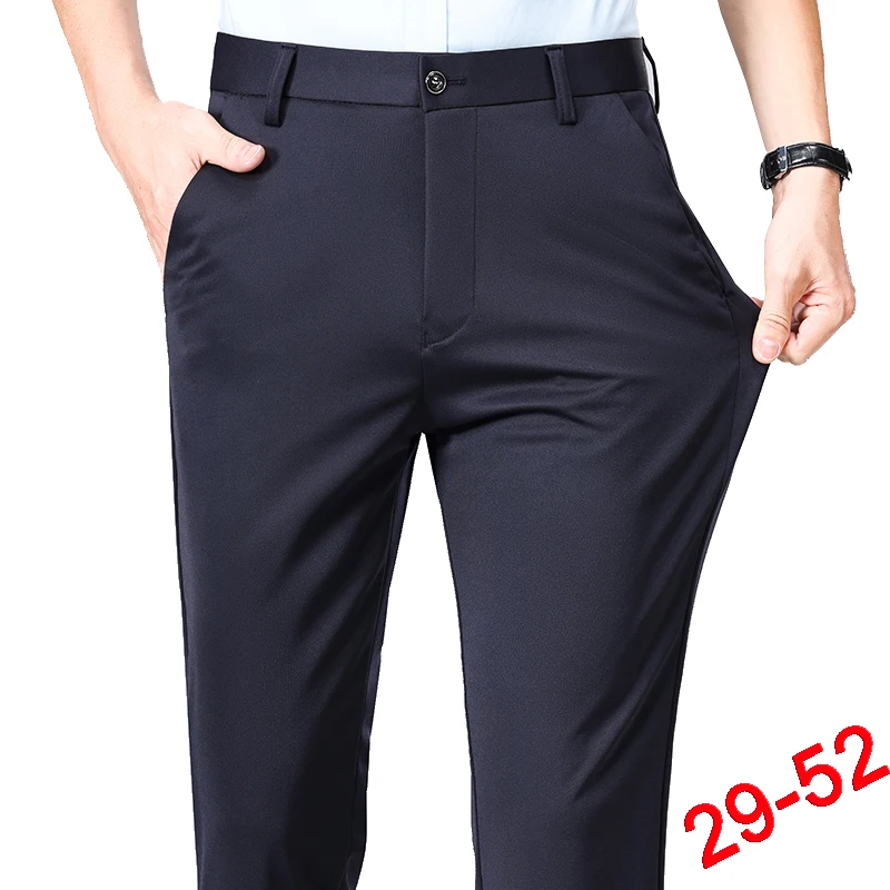 Plus Size Trousers Men Business Suit Pants Stretch Formal Dress Pants Big Man Classic Black Trousers