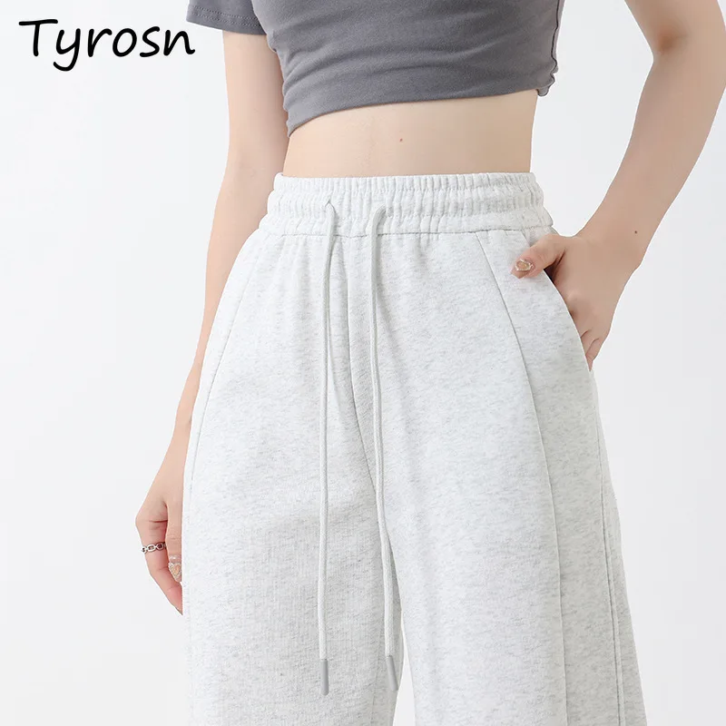 

Women Drawstring Pants Elastic Waist Simple Spring Solid Sporty Slim Popular Versatile Students Streetwear Retro American Style