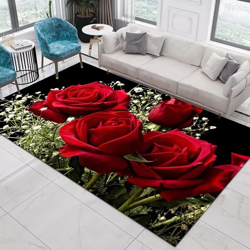 

Rose Pattern Floor Mat, Modern Kitchen Polyester Rug Non-Slip Colorful Indoor Carpet for Home Bathroom Bedroom Living Room Decor
