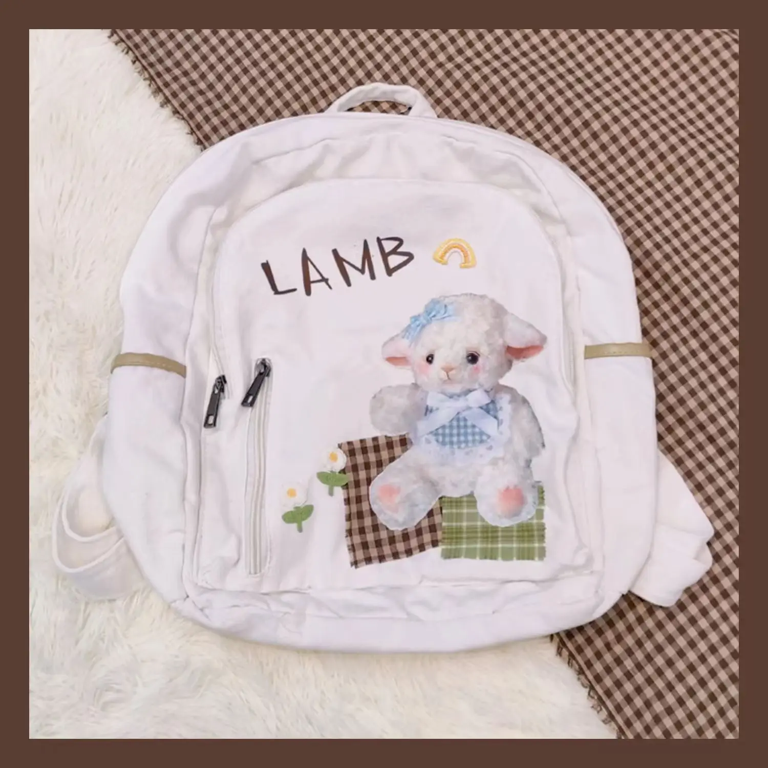 Backpack Canvas Japan Style 2026 New Spring Summer Casual Backpack Sheep Pattern Sweet Girls