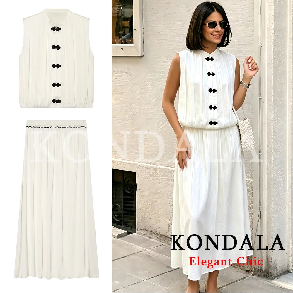 KONDALA Damen Trendiges Rock-Set mit Seilknoten, ärmellosem Top und Midi-Rock, Neue Mode 2026 Sommer Herbst Elegantes Urlaubs-Damen-Set – Detail 3