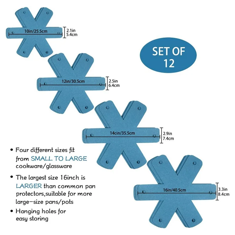 B97A-Pot Pan Protectors وسادات حماية أكبر وسميكة للتراص وحماية أدوات المطابخ الخاصة بك