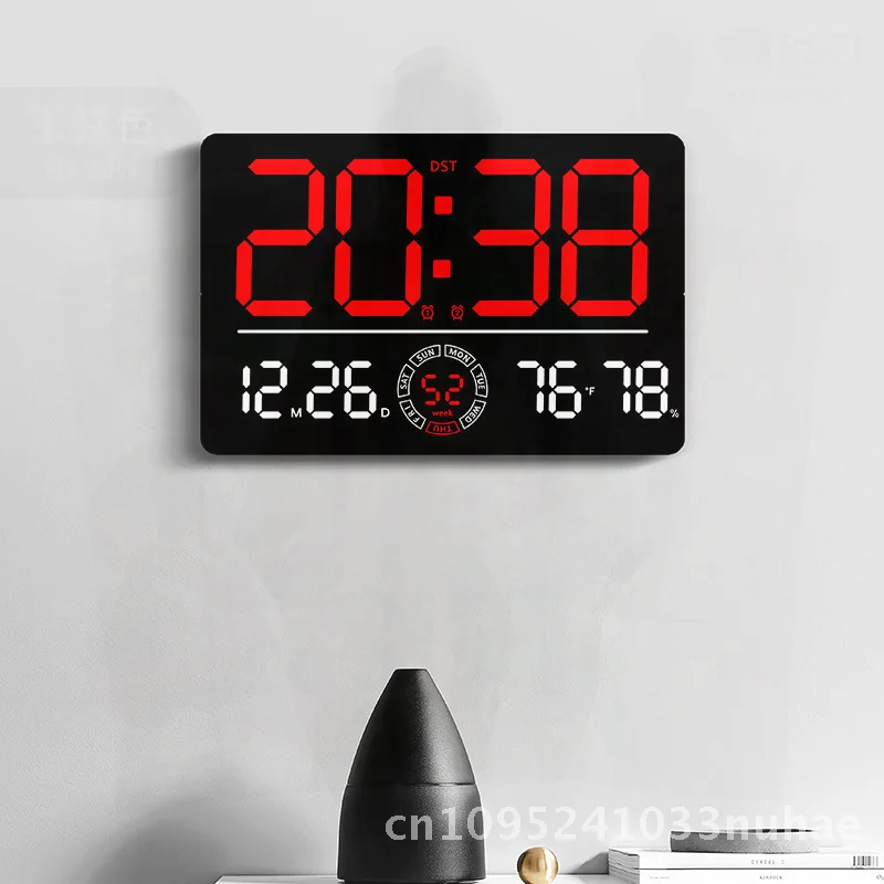Modern LED Digital Wall Clock Bluetooth Sync Automatic Time Display Thermometer Perpetual Calendar Alarm Electronic Living Room