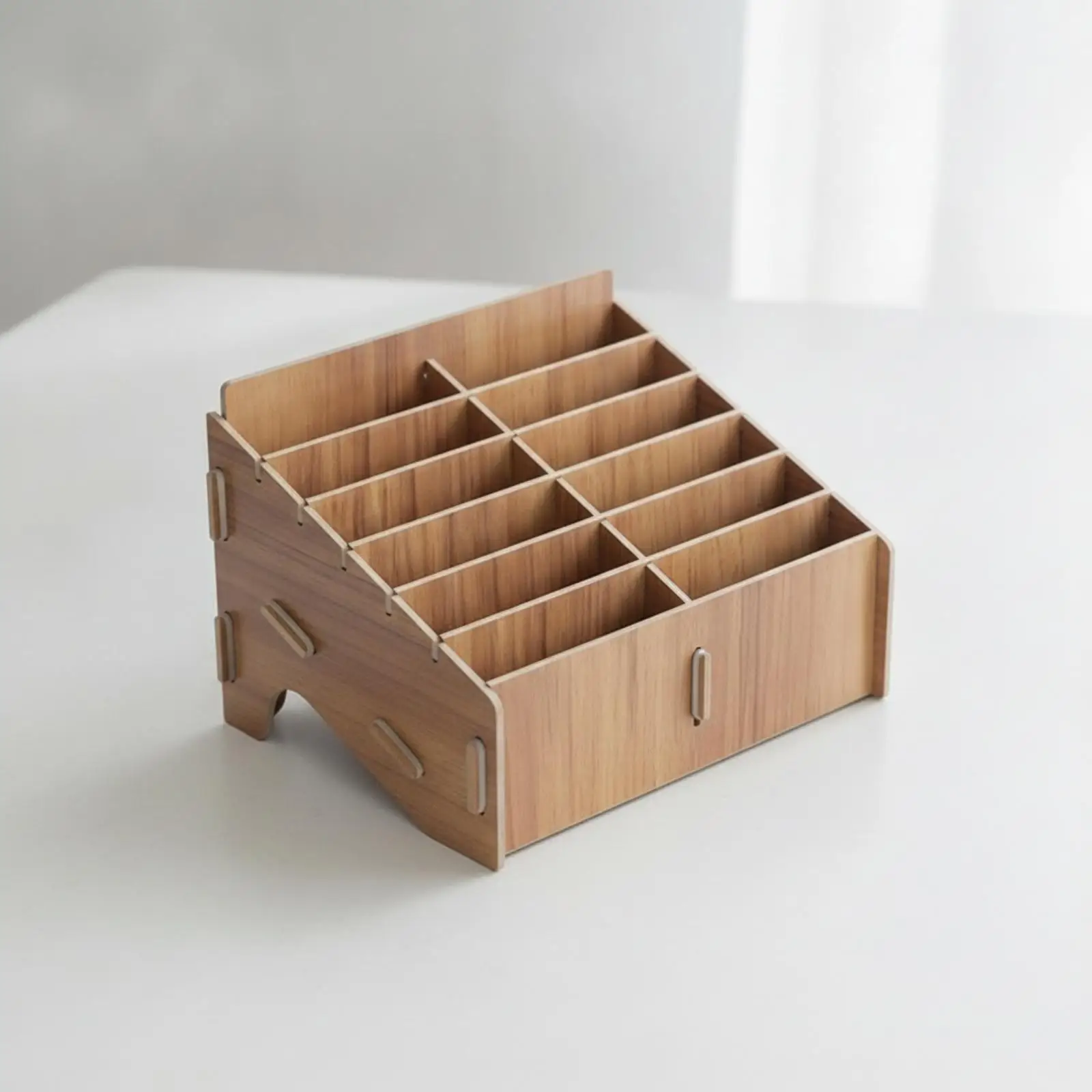 Wooden Stationery Organizer for Desk with 12 Compartments for Pens Pencils and Office Accessories