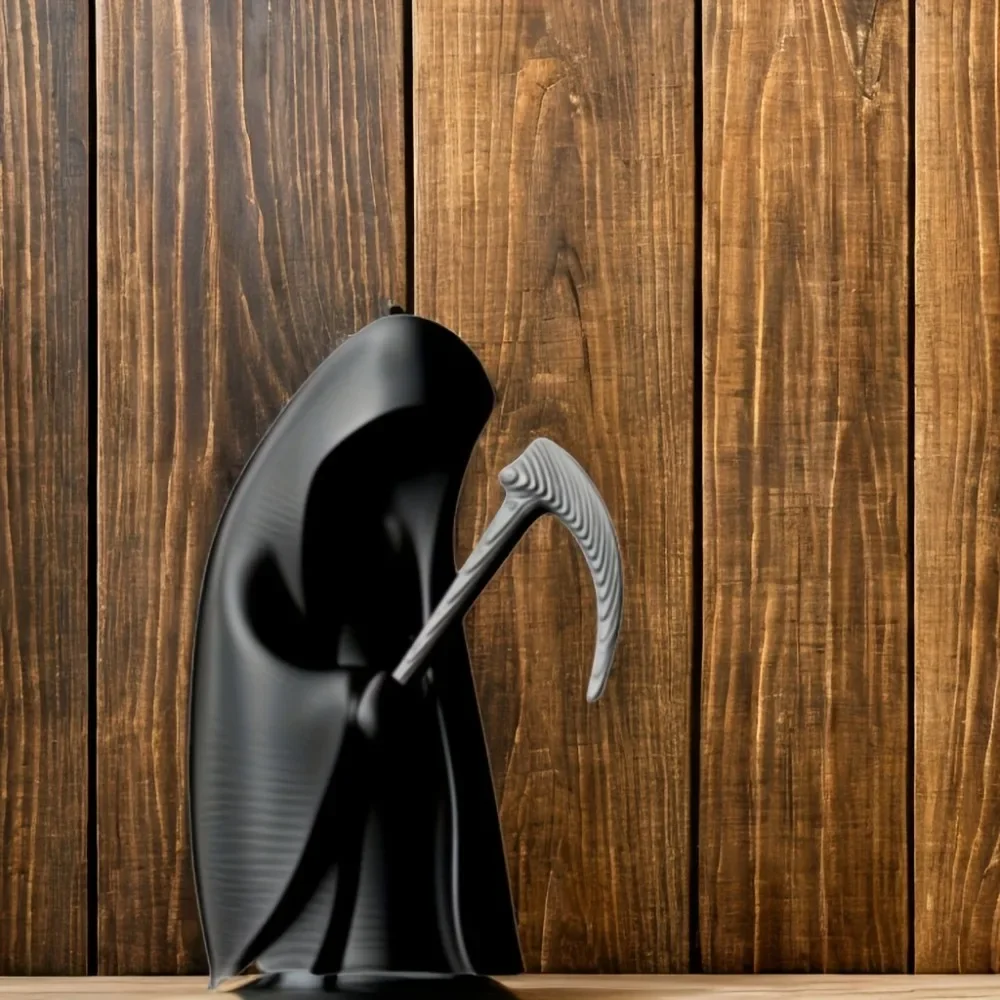 Eine süße MengMeng-Mini-Todesstatue mit Sichel, Dekorationen. Gothic-Kunststoffskulptur, geeignet für Zuhause und Büro