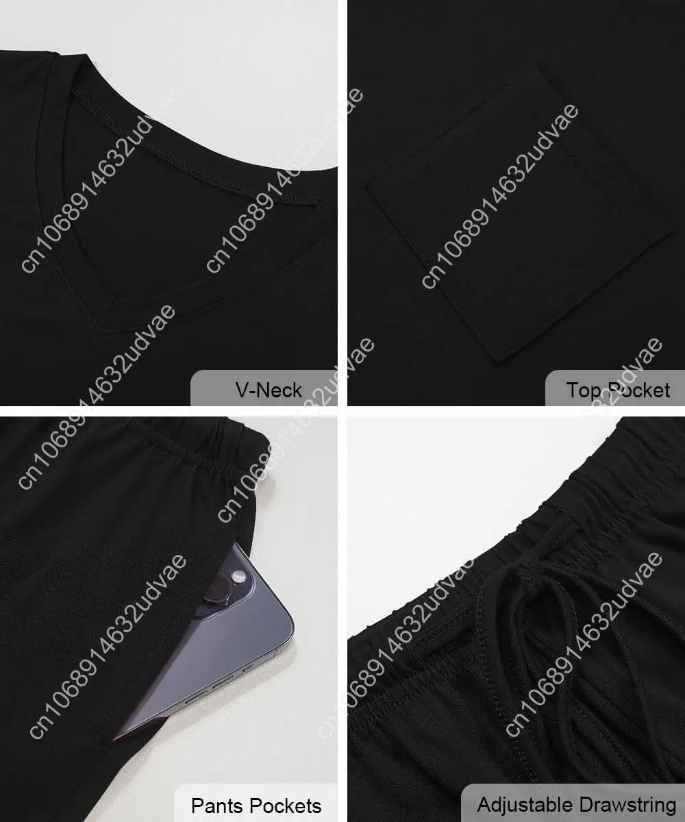 RUBZOOF Conjuntos de pijama de manga corta para mujer con bolsillos Conjuntos de salón de 2 piezas con cuello en V informal S-3XL