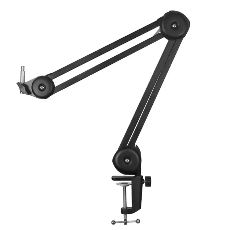 Stylish-1Set Foldable Live Desktop Microphone Metal Stand With Built-In Spring Cantilever Stand Springless Microphone Stand Blac
