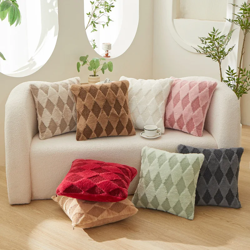 2025 New Thai Rabbit Fur Square Cushion Cover - Luxury Soft Fabric Amazonillowcase for Home Decor