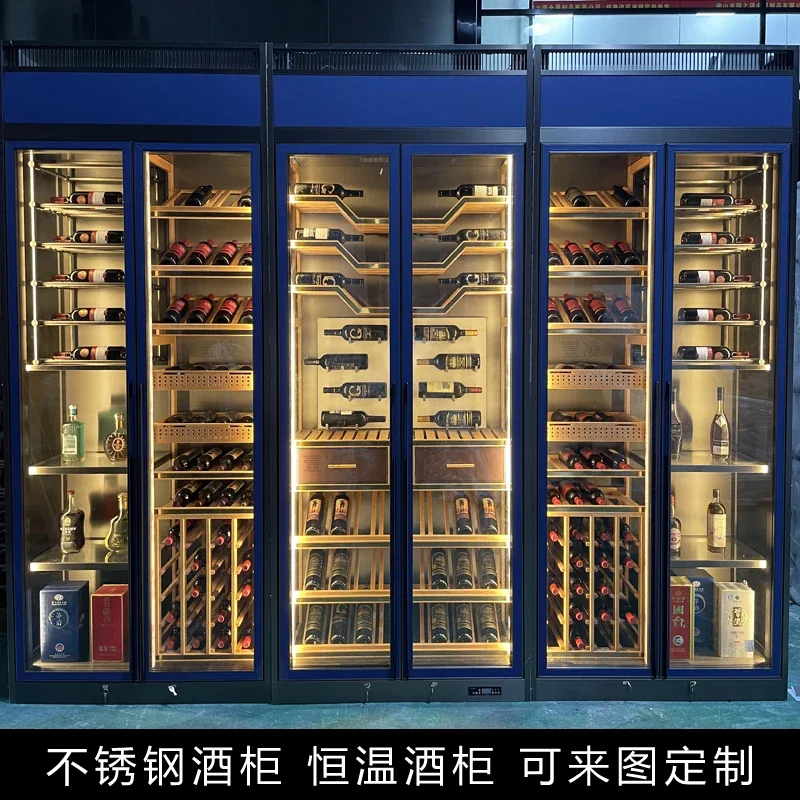 High-end stainless steel wine cabinet constant temperature red cabinet custom wine cellar villa red rack display