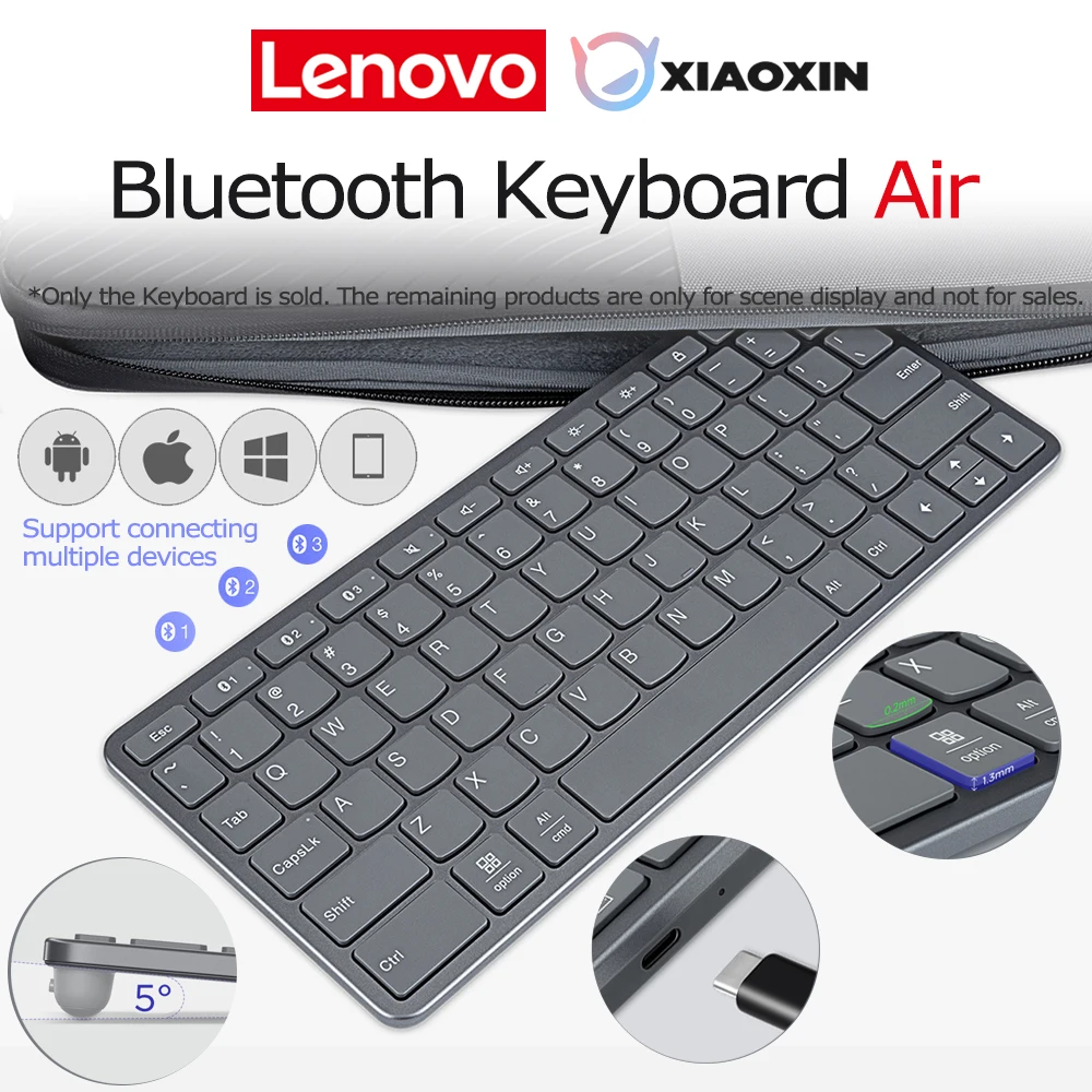 Lenovo Xiaoxin Air سماعة لاسلكية تعمل بالبلوتوث لوحة المفاتيح توصيل 3 أجهزة Windows10 iPadOS15 Android10 لأجهزة الكمبيوتر المحمول اللوحية الهواتف