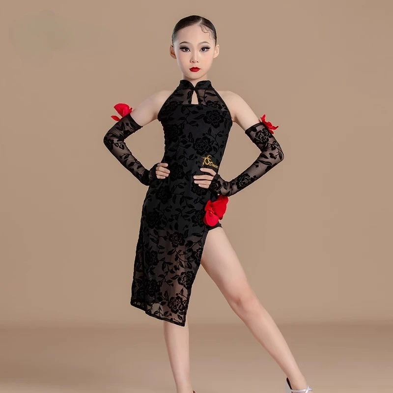 

Latin Dance Training Costume Girl New Children's Performance Costume Competition Regulations Latin dance dress