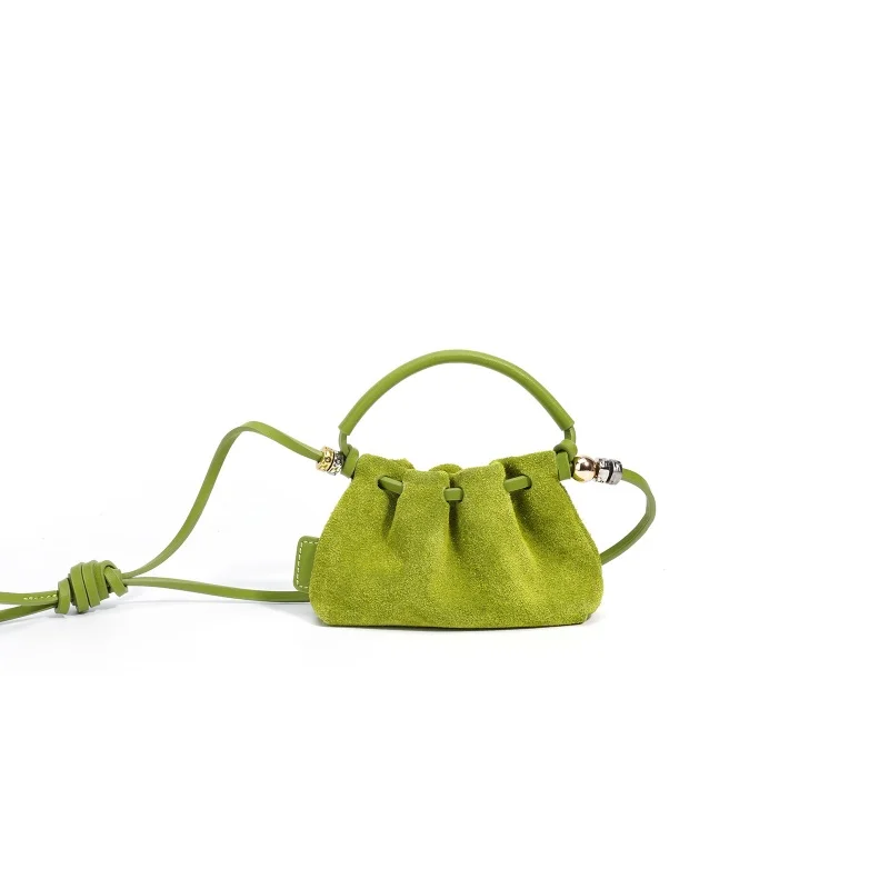 2025 Fashion Suede Mini Drawstring Cloud Bag for Women Cow Leather Leisure Shoulder Bag String Close Pleated Gift Pouch Handbags