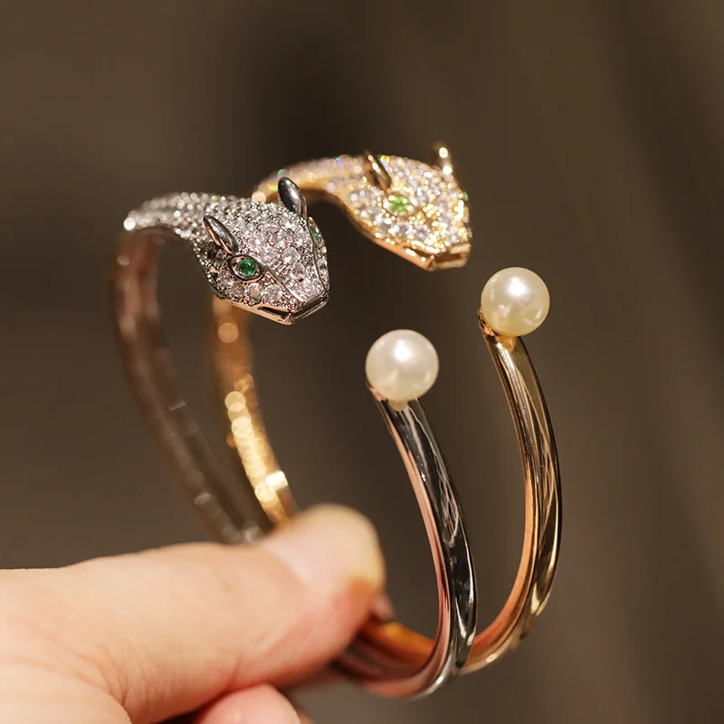 

Luxury Inspired leopard Bracelet Set With Sparkling Rhinestones Open Cuff For Women Party Elegant Look Jewelry 2025 Fashion