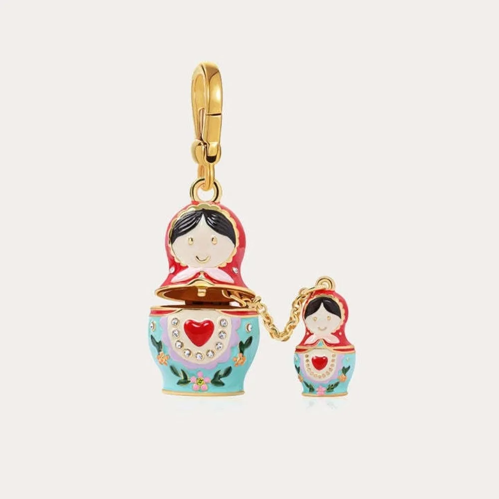 Fashion Heart Matryoshka Necklace Vintage Jewelry Openable and Closable Keychain Crystal Gold Chain Clavicle Chain Christmas