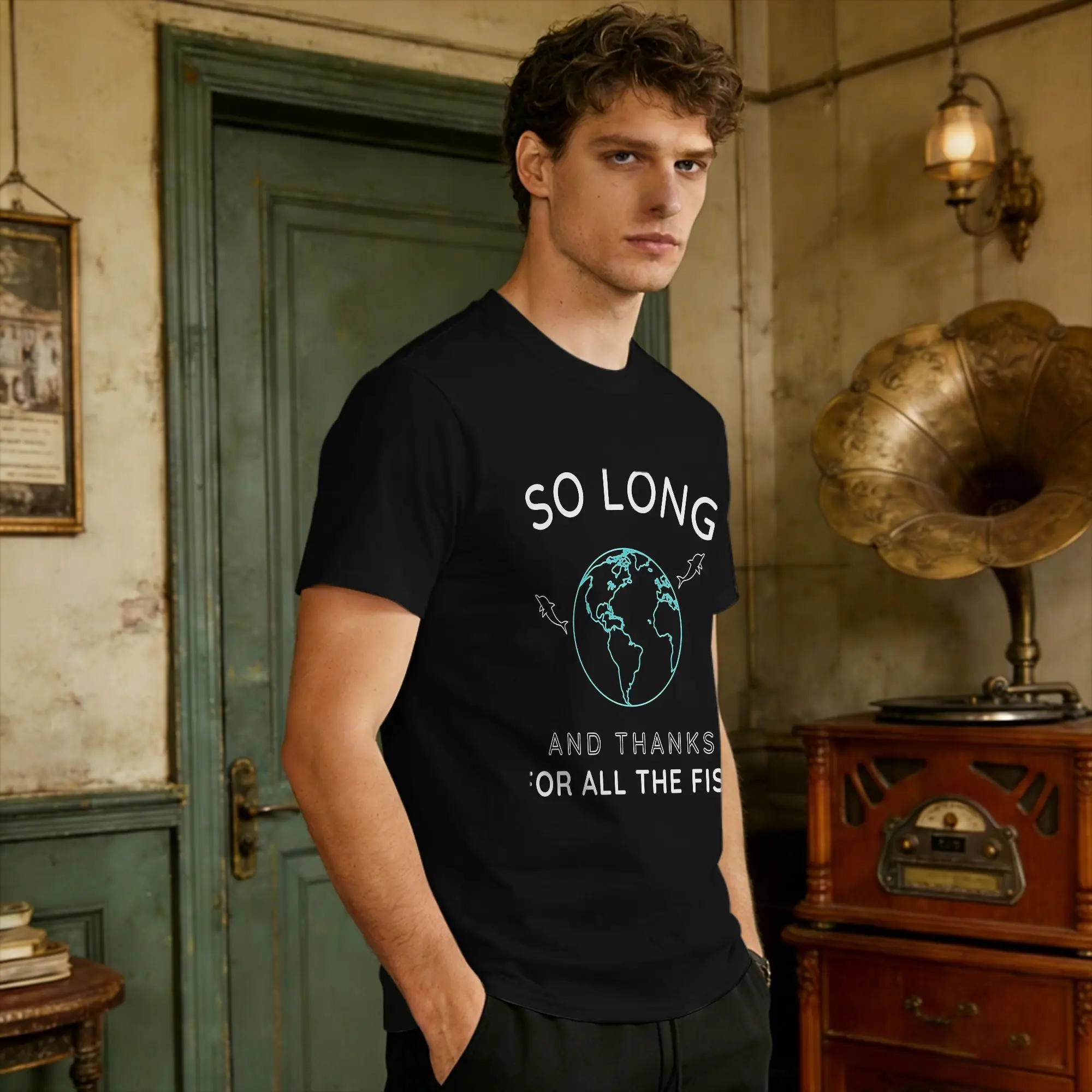 Man T-Shirt So Long And Thanks For All The Fish  T Shirts Hippie Don'T Panic Summer Tee Shirt 100 Cotton Tops Birthday Gift