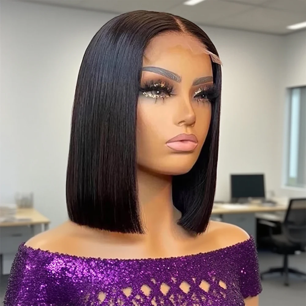 13x4 스트레이트 레이스 프론탈 숏밥 가발 100% 인모 가발 브라질리언 7x5 글루리스 가발 본 스트레이트 가발 여성용 12 14인치