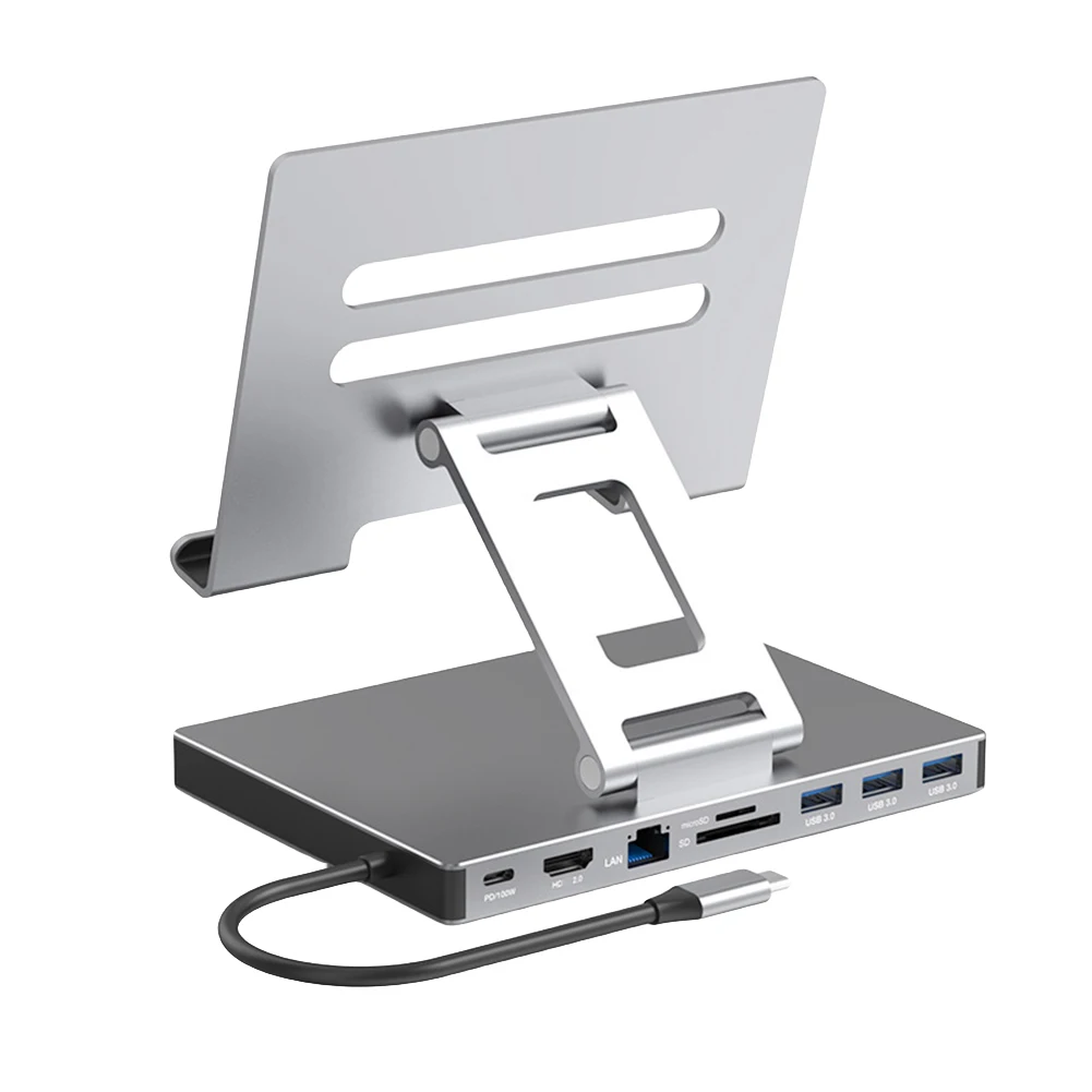 Type C Docking Station Aluminum Alloy Docking Station Laptop Stand HDMI-Compatible PD USB3.0 4K 60HZ SD TF Slot Gigabit Ethernet