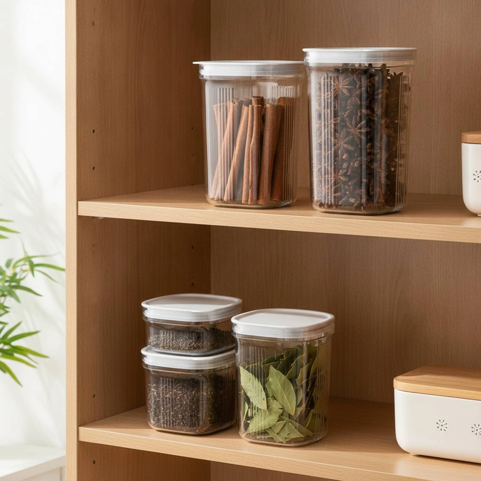 4 Pieces Food Storage Jars with Lids Graduated Plastic Storage Jars Square Containers Leakproof for Home Organizers, Pantry