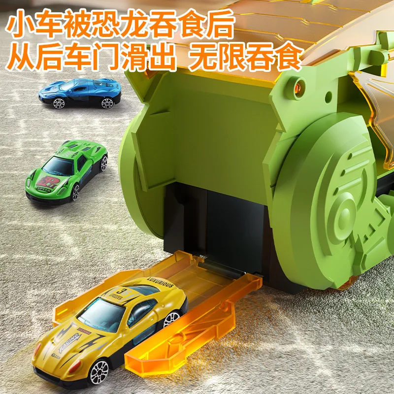 City Dinosaur Devours Rail Car Dinosaur Ultimate Hauler Catapult Alloy Cars T-rex Truck Toy For Boy Holiday Birthday Gift