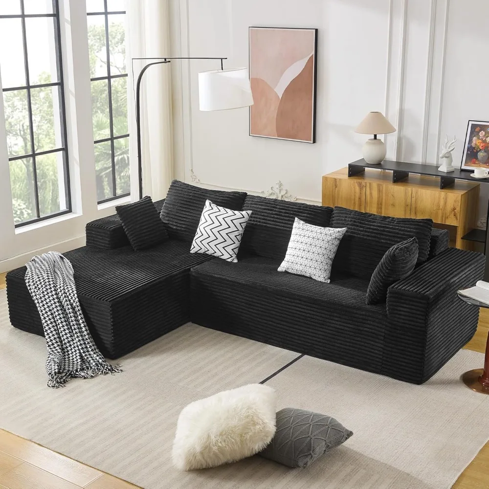 

110" Modular Sectional Sofa Couch with Chaise Lounge, L Shape Couch Deep Seat, No Assembly Modern Boneless Sofa Living Room, Bla