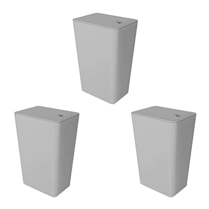 

3PCS Bathroom Trash Can With Press Type Lid Small Slim Garbage Bin Wastebasket For Kitchen/Bedroom/Office, Grey 3PCS Grey