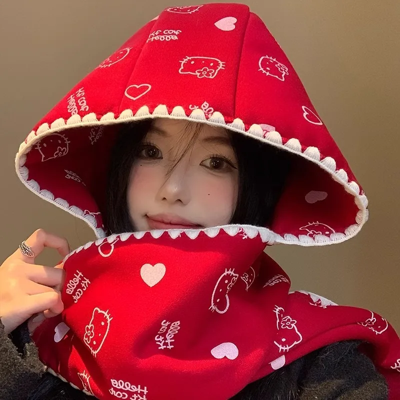 Sanrio Hello Kitty Cute Korean Version Warm Ear Protection Hat Women Autumn Winter New Fashion Hat Thick Warm Ear Protection Hat