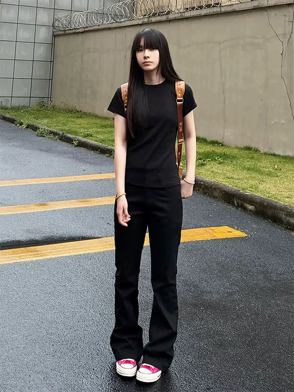 

High Waist Flared American Vibe Black Jeans Men Straight Leg Clean Fit Spring Wear Teenage Resistant to Wear Denim Fabric