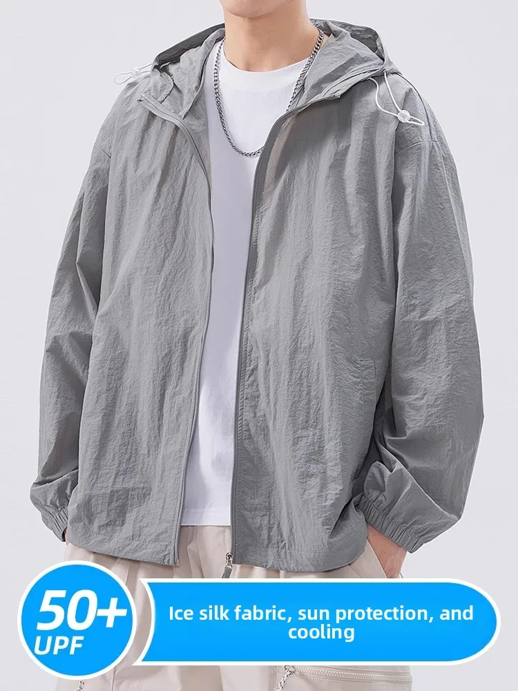 

Мужская летняя одежда увеличенного размера из ледяного шелка: свободная, тонкая, быстросохнущая, с защитой от УФ-излучения, охлаждающая, с длинными рукавами и молнией...