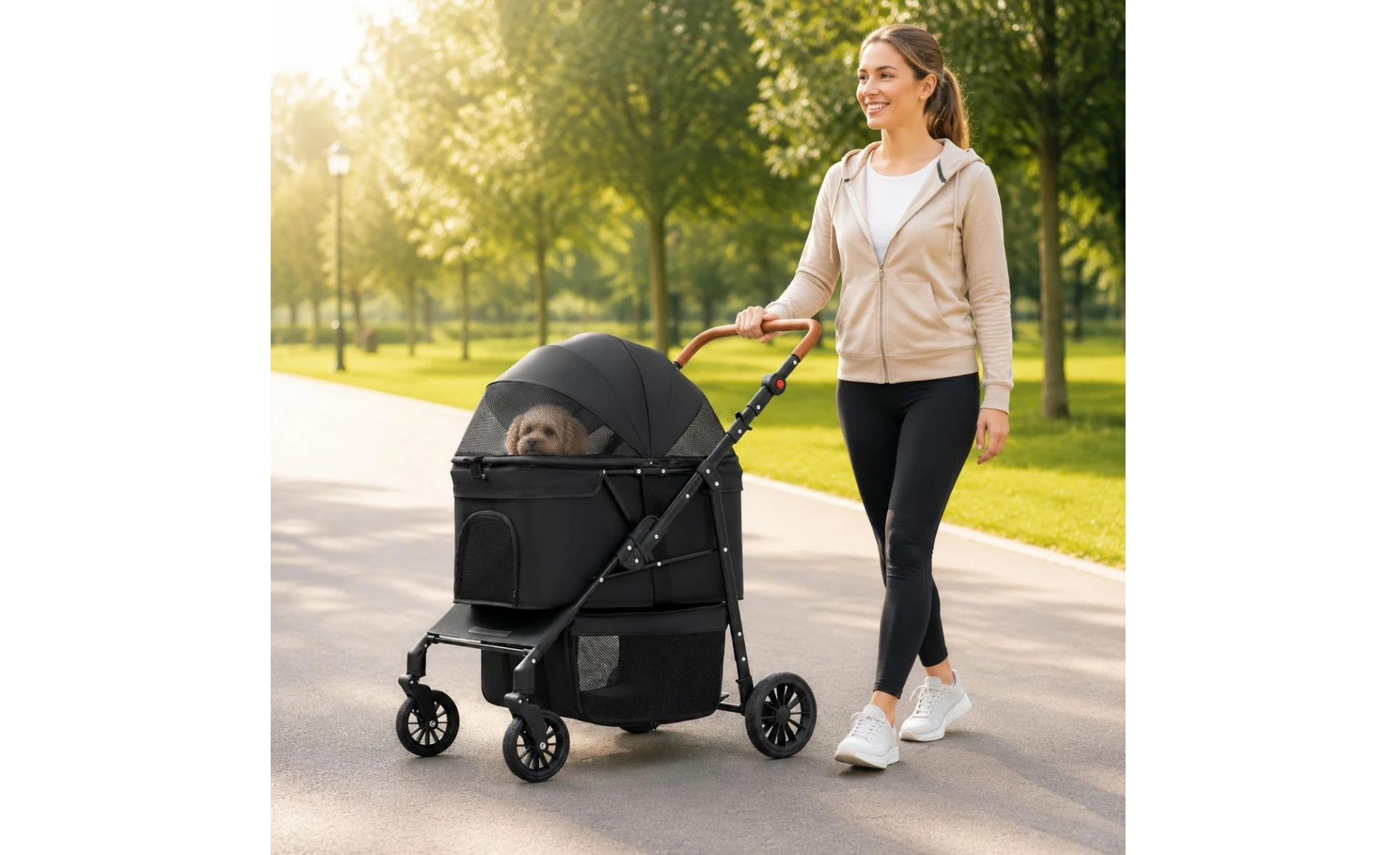 Foldable Pet Stroller Adjustable Handle Foldable Dog Stroller Large Dog Wagon Breathable Mesh Window Pet Gear for Shopping
