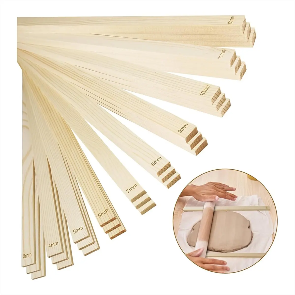 ABPP 30 Piece Pottery Teaching Rolling Clay Sticks Wooden Clay Roller Guide Clay Tools Wooden Rolling Pin Guide Stick Set