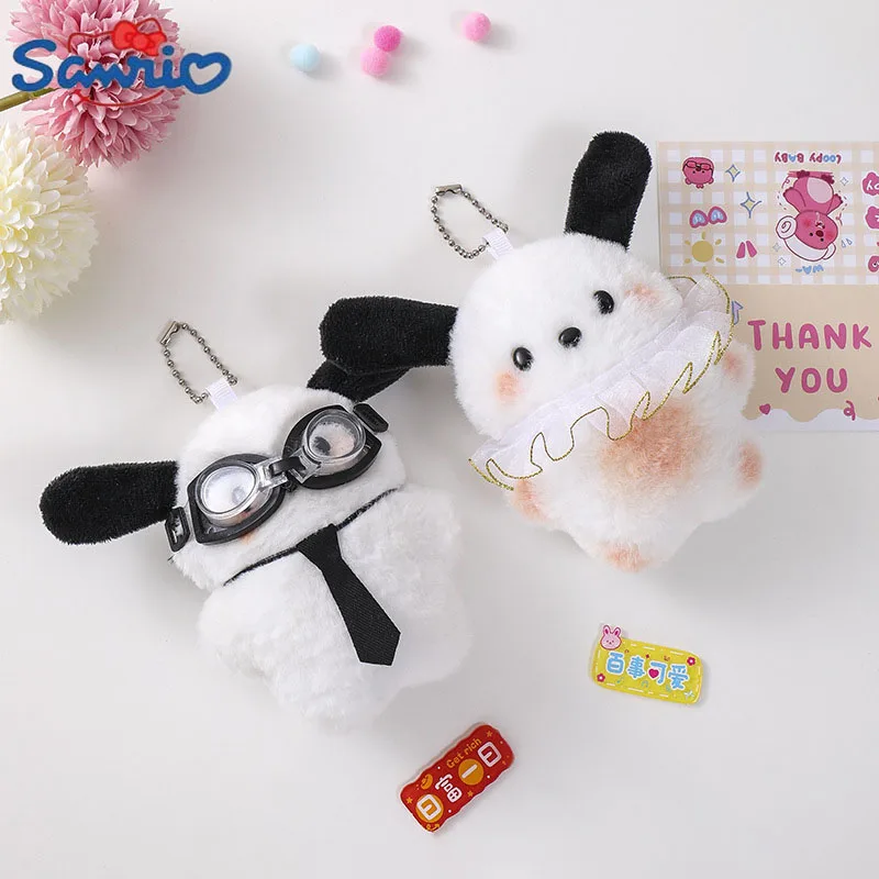 Cute Sanrio Bib Pochacco Plush Toys Keychain Anime Hoodie Pochacco Children Plushie Pendant Keyring Cute Girls Bags Keychains