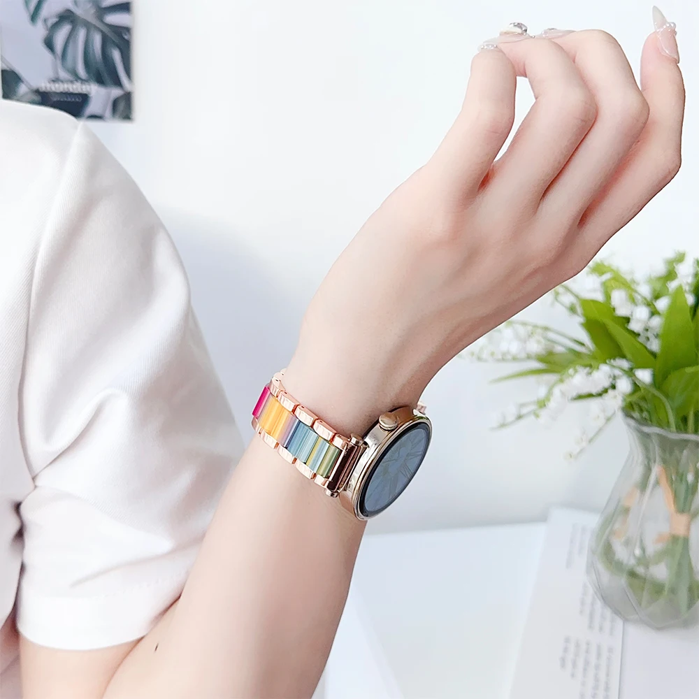 18/20/22mm Women Steel+resin Band for Huawei GT5 Pro 42mm OPPO X2 Mini Luxury Strap for Samsung Galaxy 7 40/44mm Amazfit Active2