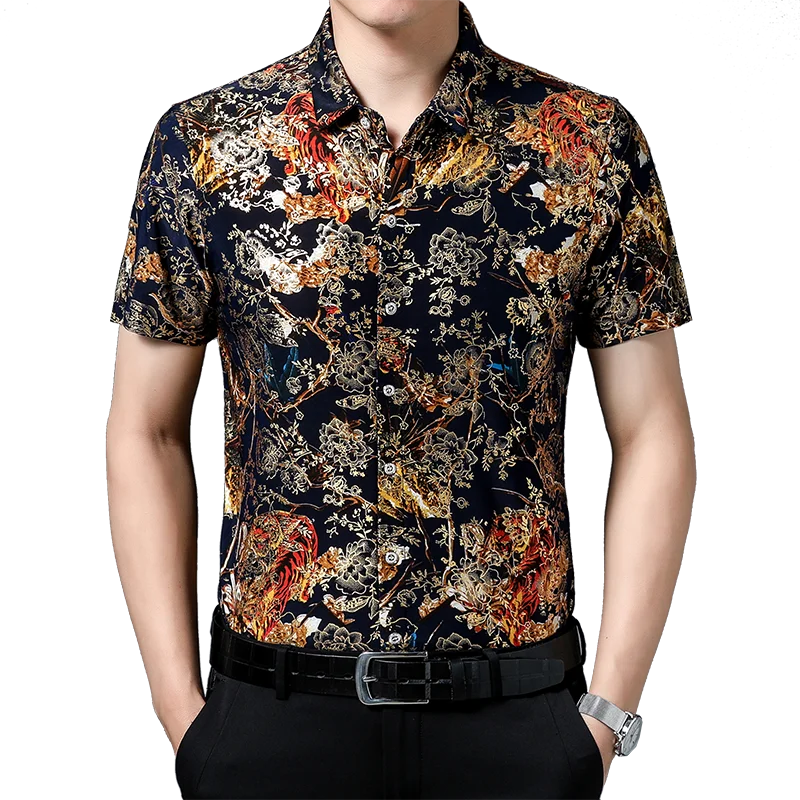 Summer New Lapel Beach Outfit with Hawaiian Style Double-sided Floral Chinese Fashion Casual Cardigan for Men with Short Sleeves