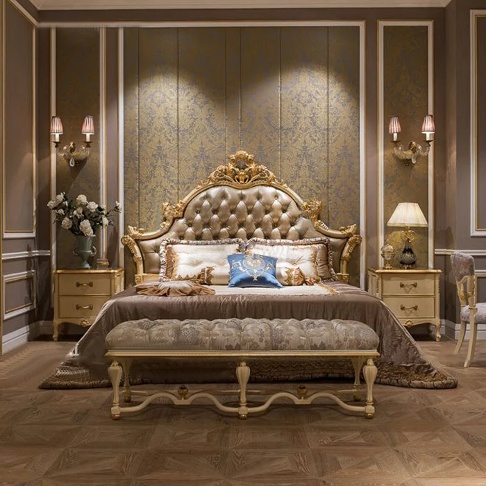 !@New Design Luxury European Design Beds Classical Bedroom Furniture Set Wooden Up-holstered Beds