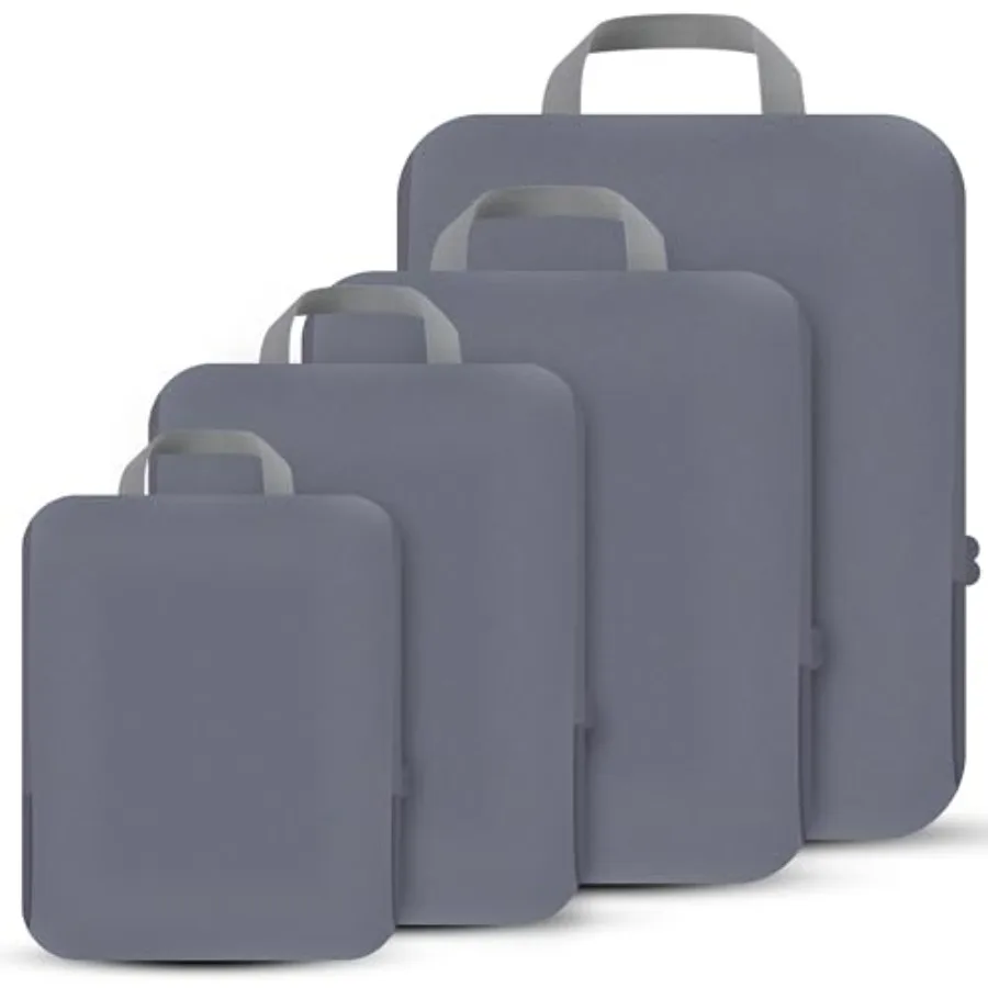 

4 Set Compression Packing Cubes Travel - Expandable Luggage Organizers for Carry On - Dark Grey Essentials Packing Accessories
