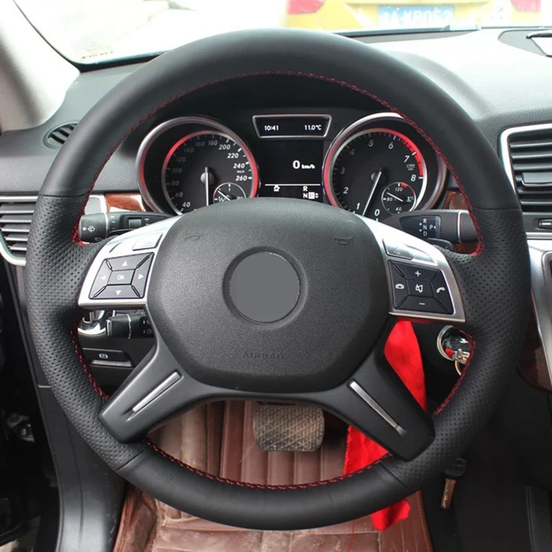 For Mercedes Benz E-Class E300 2014 GL-Class GL 350 400 500 DIY Black Genuine Leather Car Steering Wheel Cover