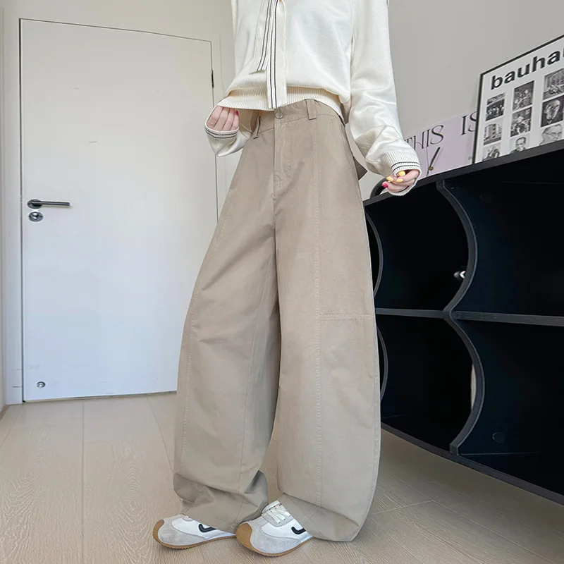 Khaki Wide-leg Pants Women's Spring and Autumn 2026 New High-waisted Streetwear Loose Casual Jogger Pants Tooling Trousers