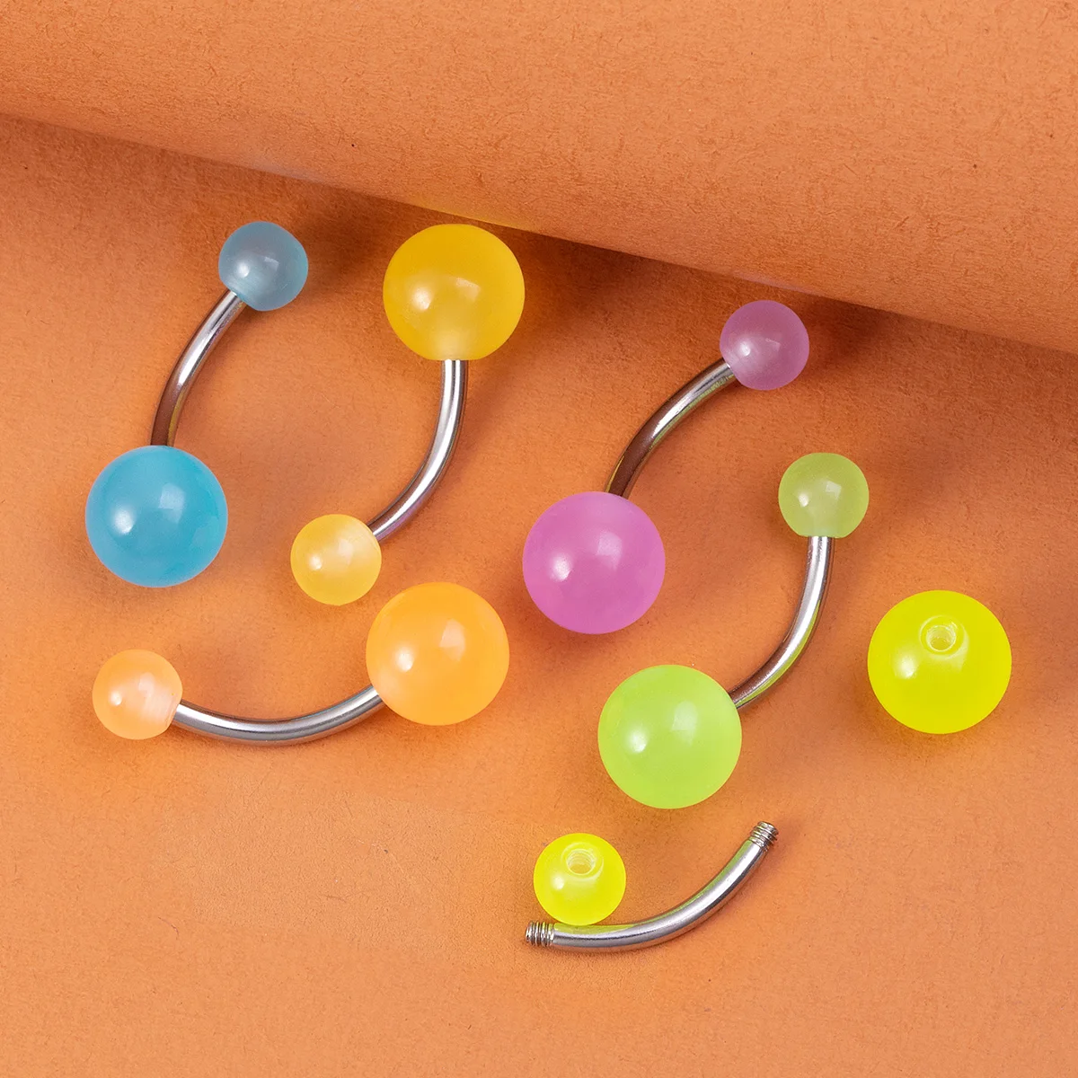 6PCS Glow in The Dark Belly Rings Surgical Steel Belly Button Rings for Women Girls Navel Bars Body Piercing Jewelry 14 Gauge